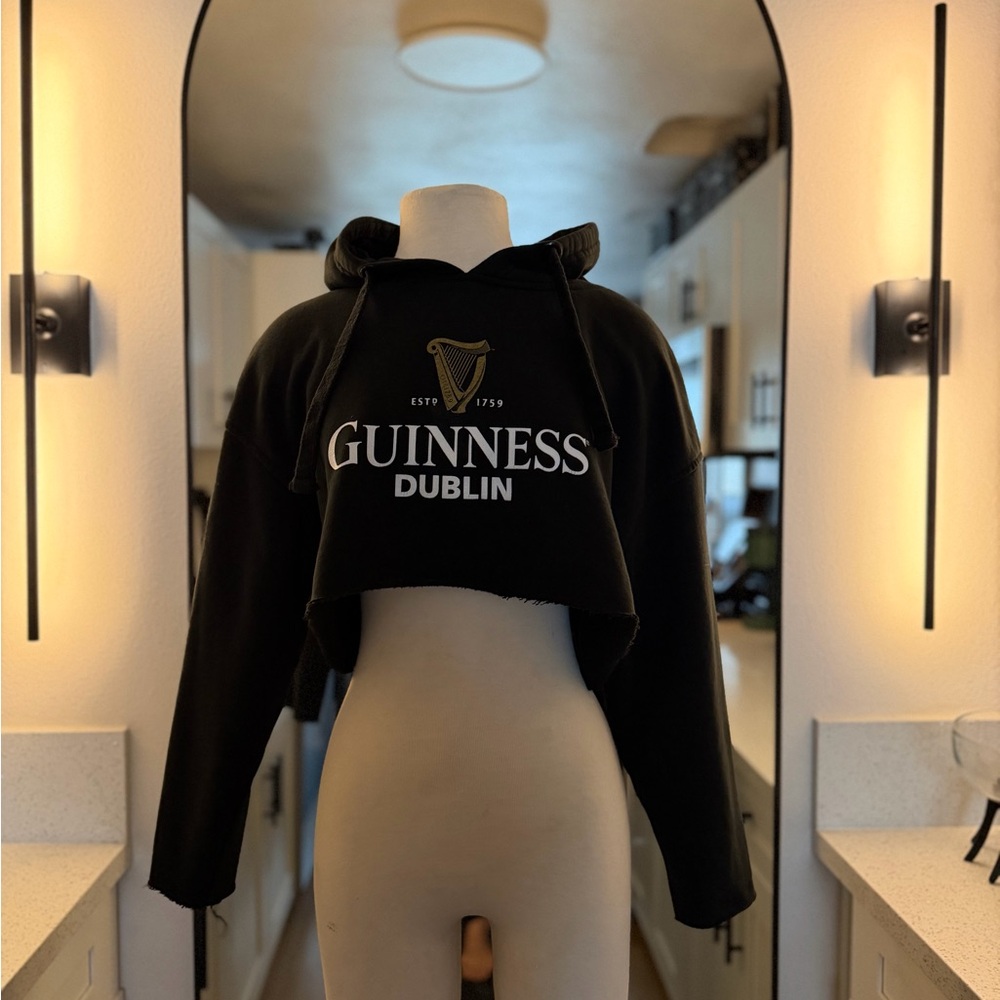 Guinness Dublin Black Cropped Hoodie with Gold Harp Logo